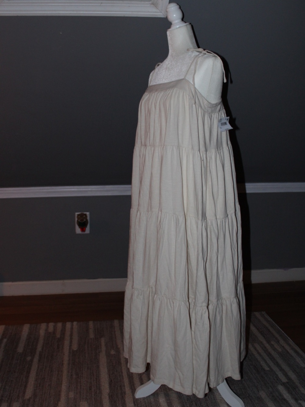 American Eagle Outfitters Cream Tiered Maxi Dress with Tie Straps